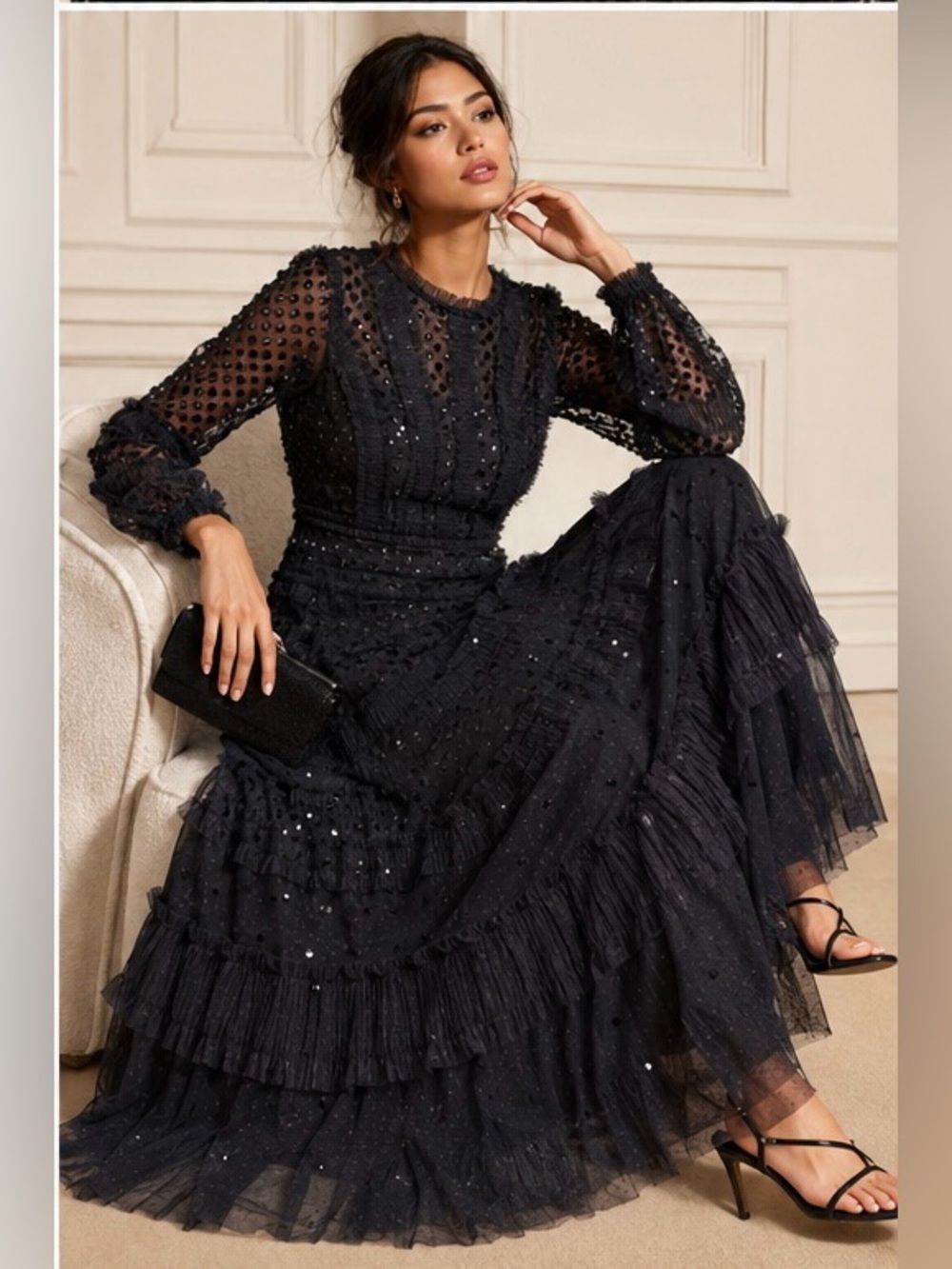 Needle & Thread Dot Shimmer Ankle Gown Navy UK6/US2